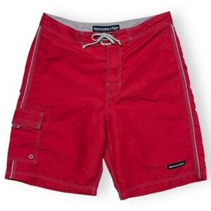 ABERCROMBIE & FITCH Red Cargo Lace-Up Board Shorts Swim Trunks VINTAGE